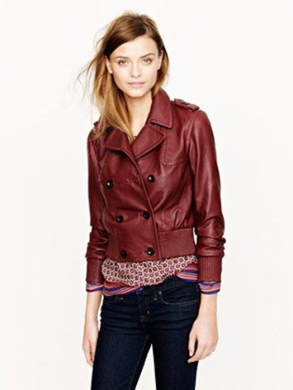 J.Crew Collection Leather Bomber in Burgundy - EUC